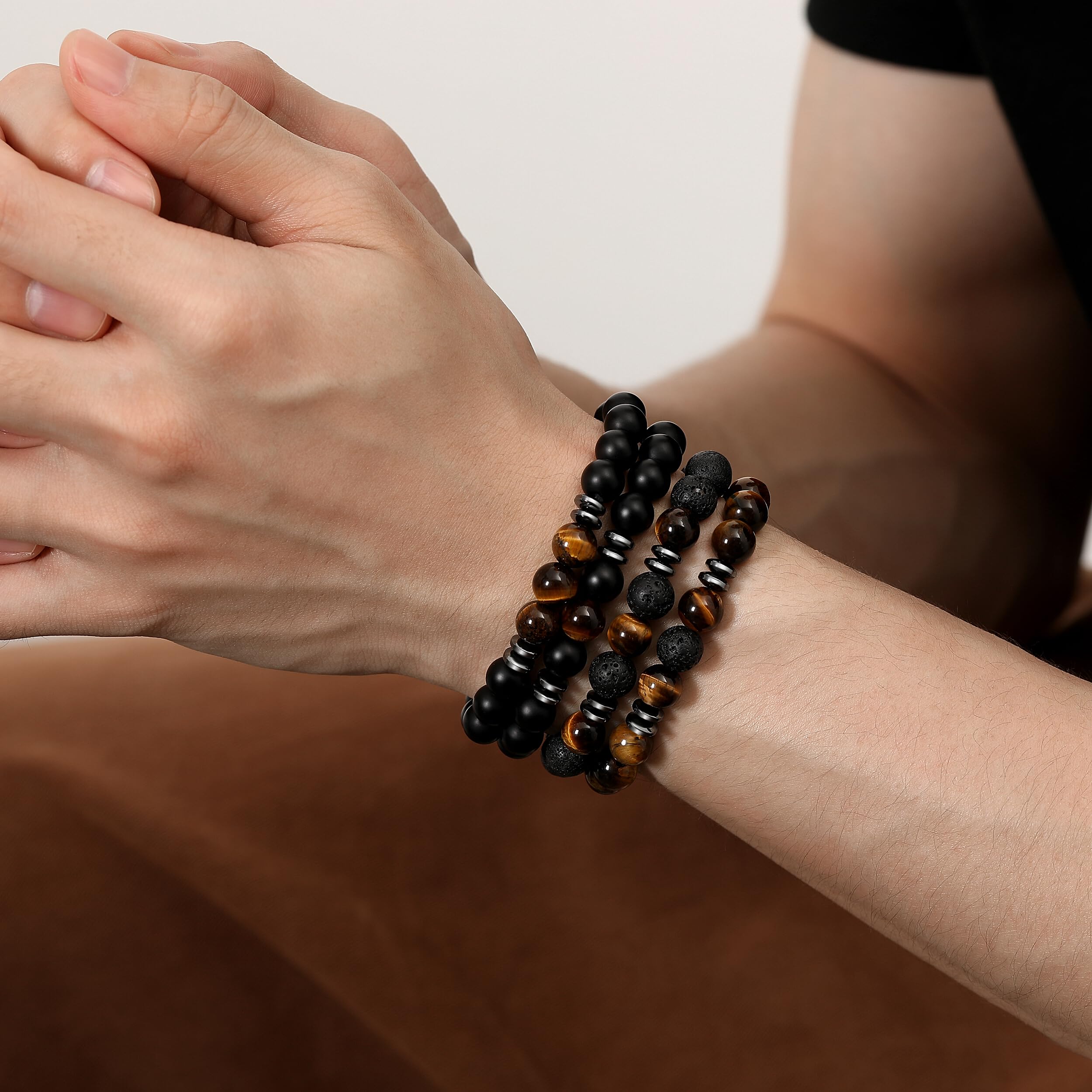 Sahoottie Mens Beaded Bracelet Set showcasing four-piece versatility