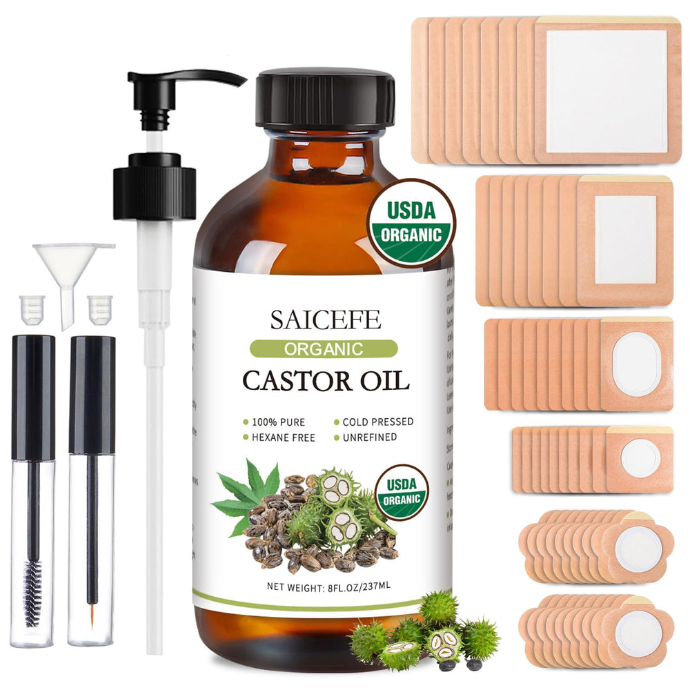 Saicefe castor oil bottle in amber glass preserves freshness for long-lasting use.