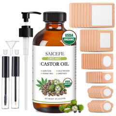 Saicefe castor oil bottle in amber glass preserves freshness for long-lasting use.
