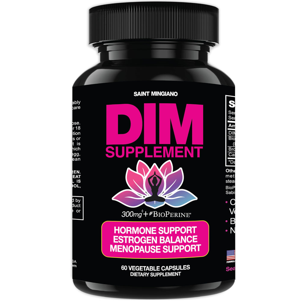 Saint Mingiano DIM 300 bottle-front supports daily hormonal balance and easy capsule use.