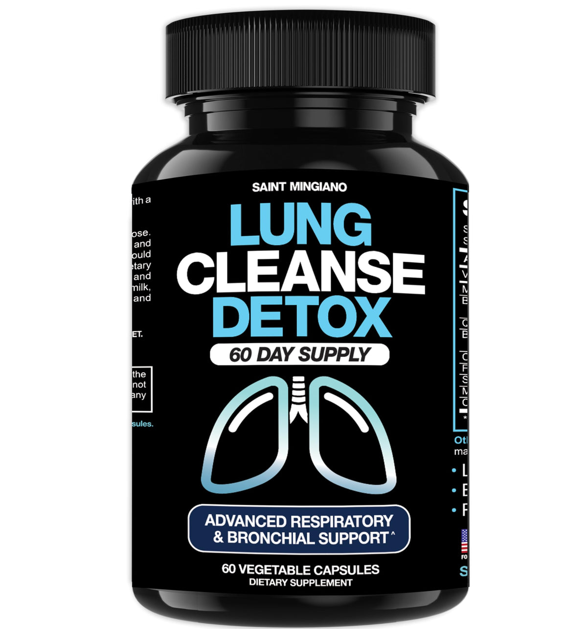 Saint Mingiano Lung Cleanse bottle highlighting herbal respiratory support.