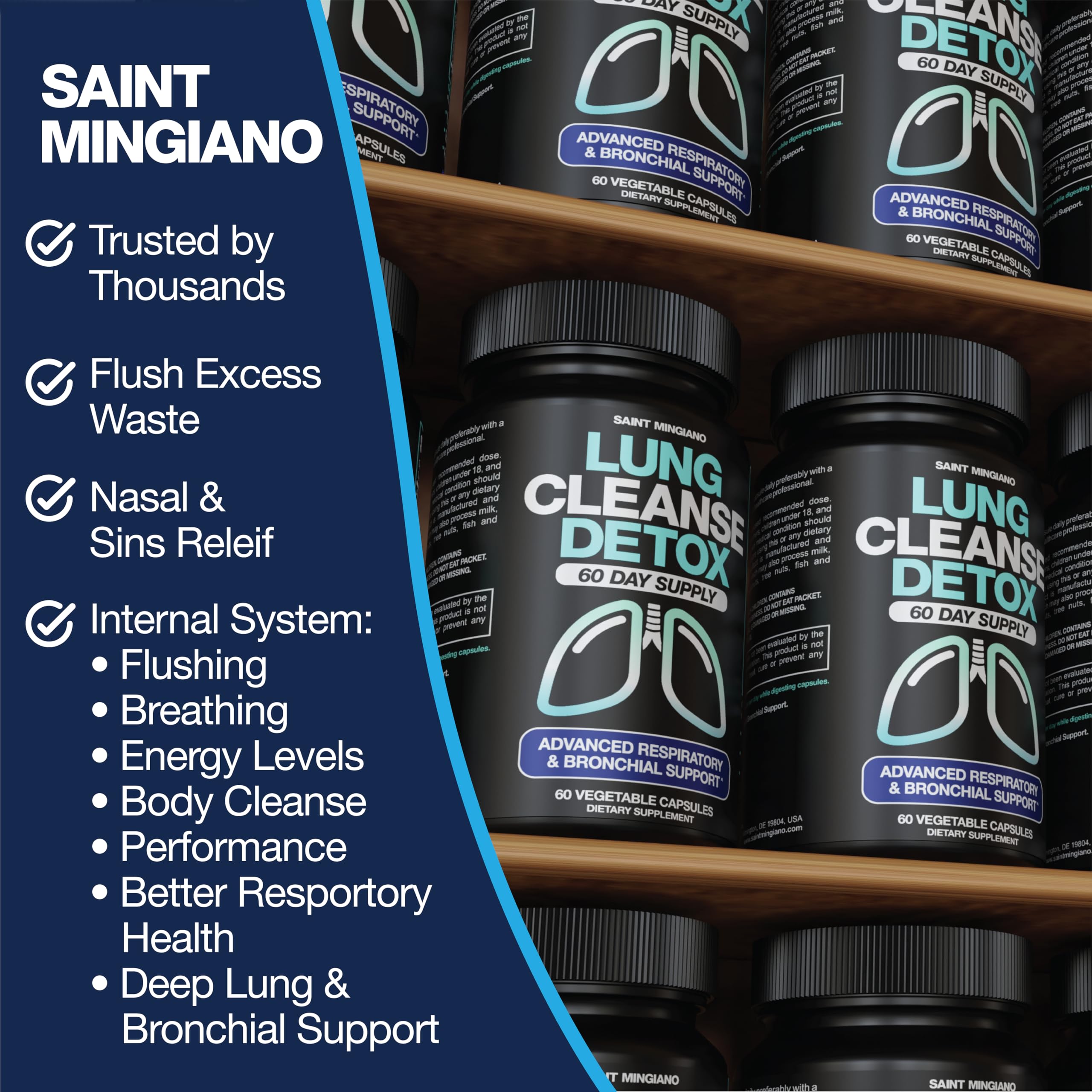 Close-up of Saint Mingiano capsules showing natural ingredients.