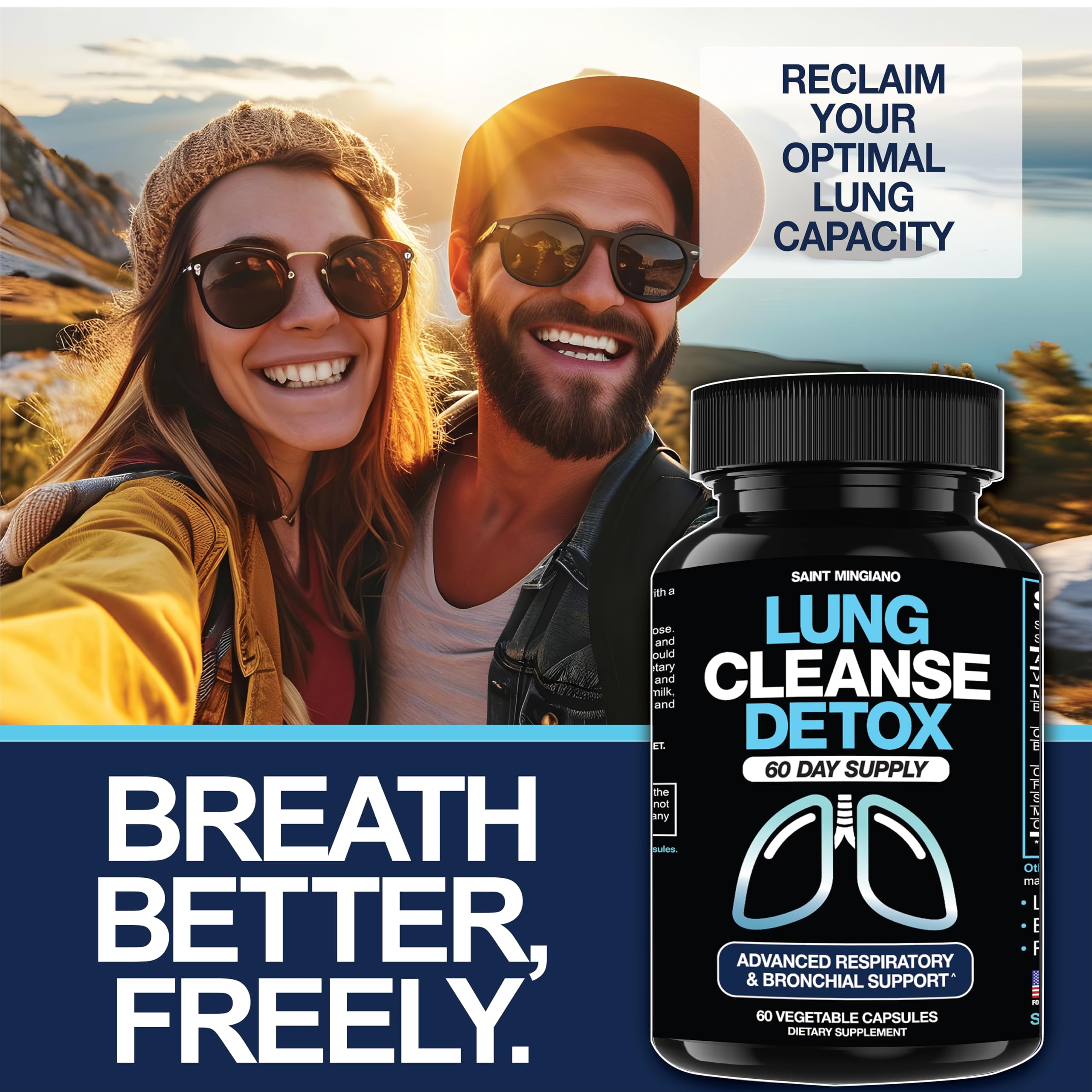Saint Mingiano capsules on a clear tray for lung wellness.