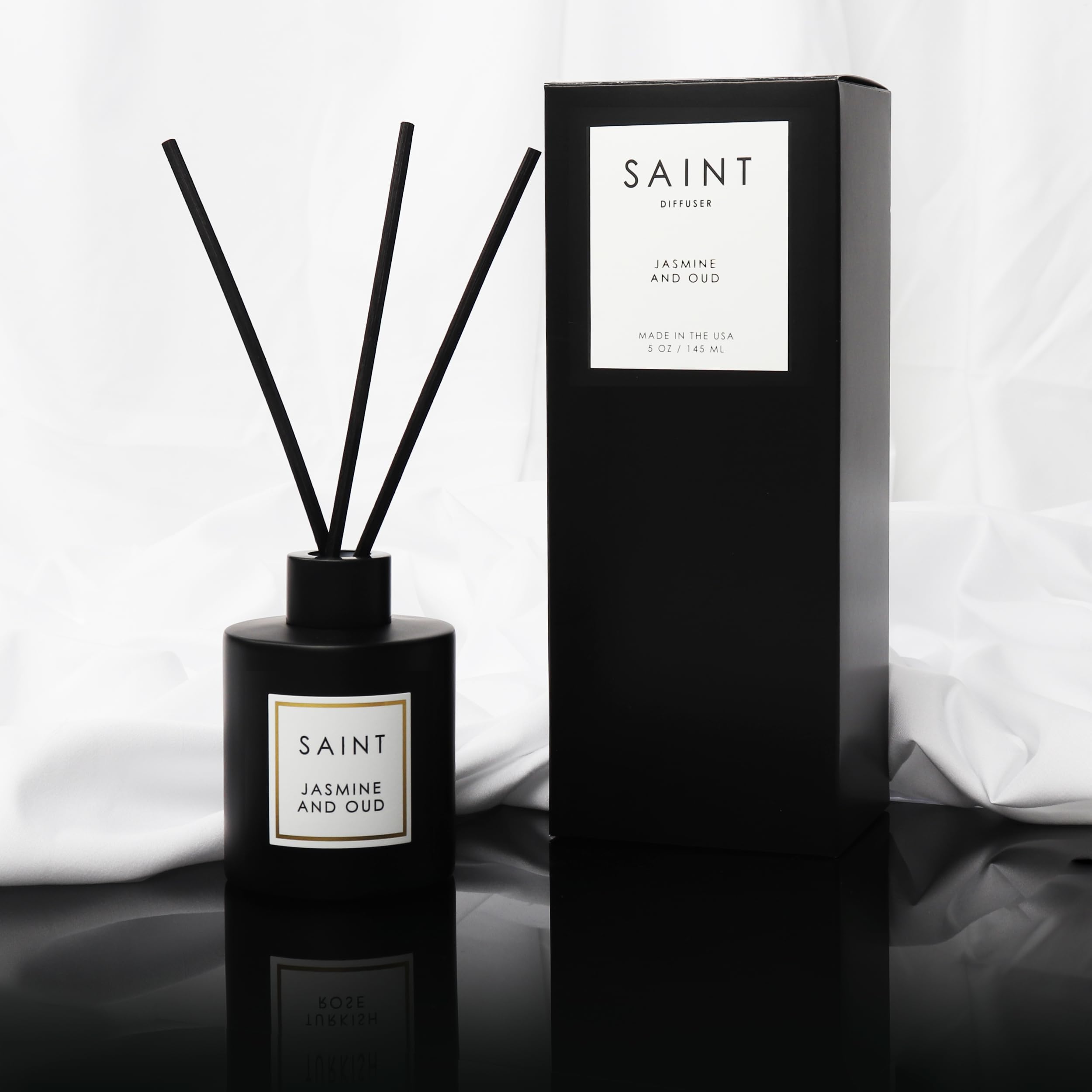 Saint diffuser blends with bedroom decor, adding subtle aroma without clutter