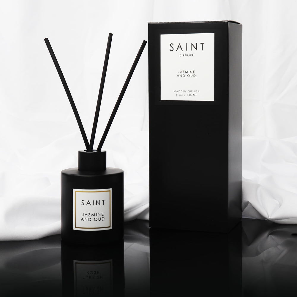 Saint diffuser blends with bedroom decor, adding subtle aroma without clutter