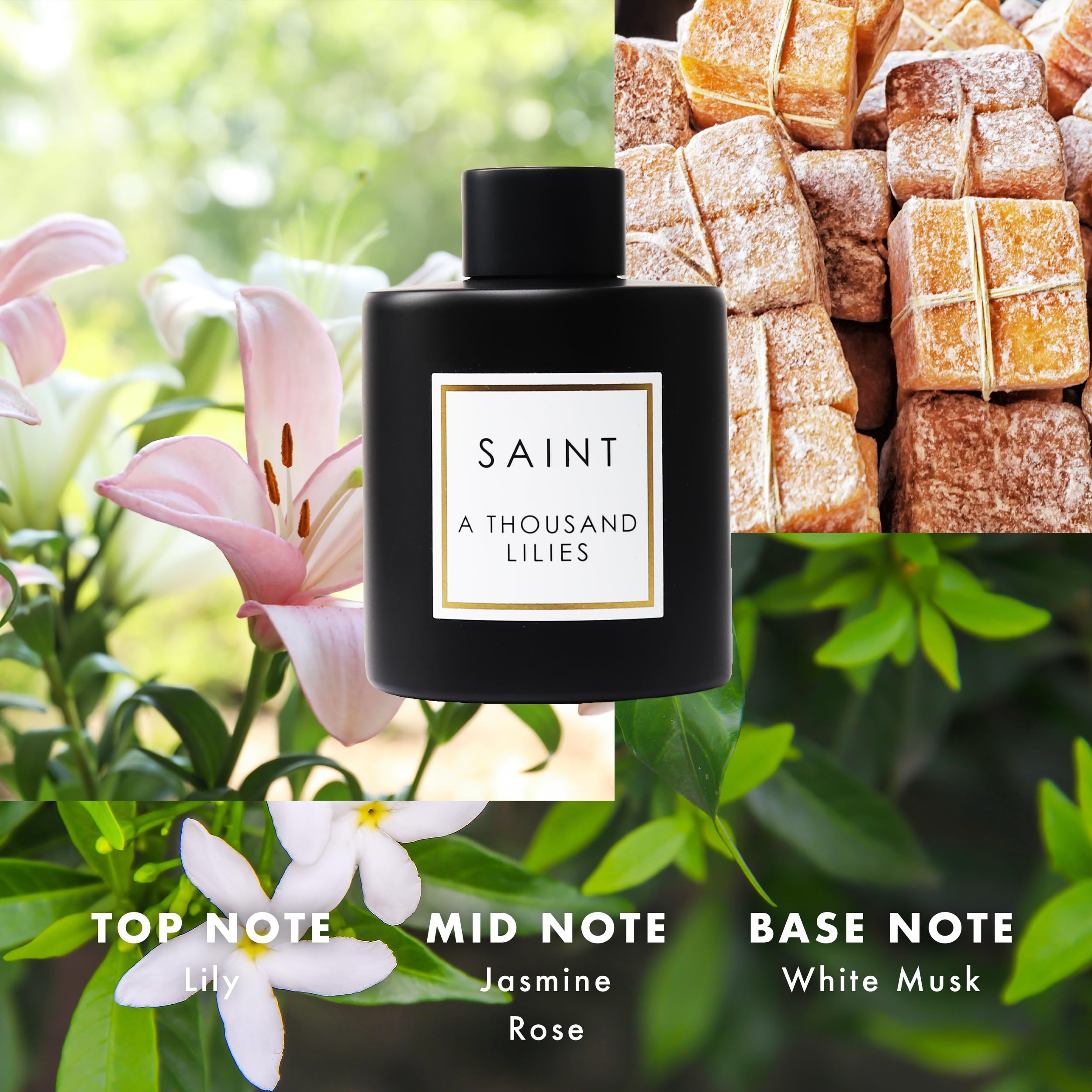 SAINT jasmine-rose notes brighten spaces with floral mood.