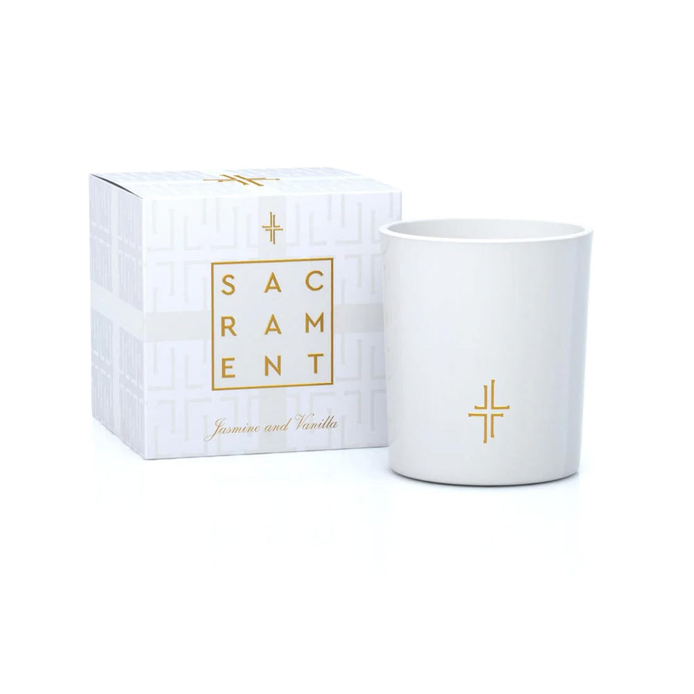 Saint X Ali Landry Sacrament Candle with cross detail enhances sacred decor and calm ambience