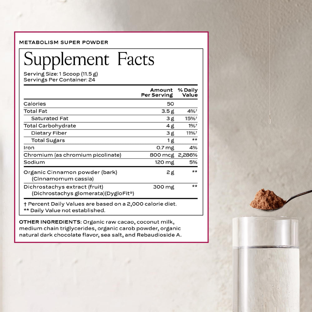Prepared drink using Sakara Metabolism Super Powder blends easily into liquids.