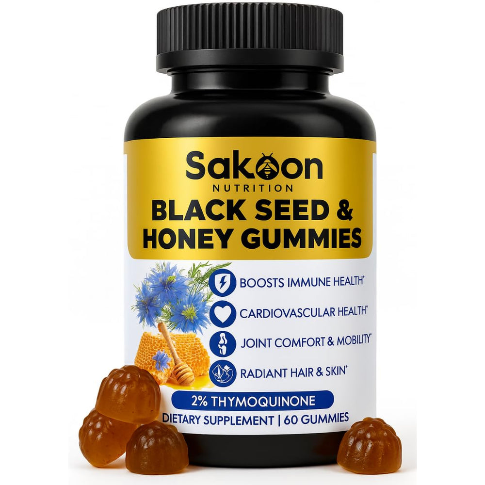 Sakoon Nutrition black seed oil gummies bottle-front view for daily immune support