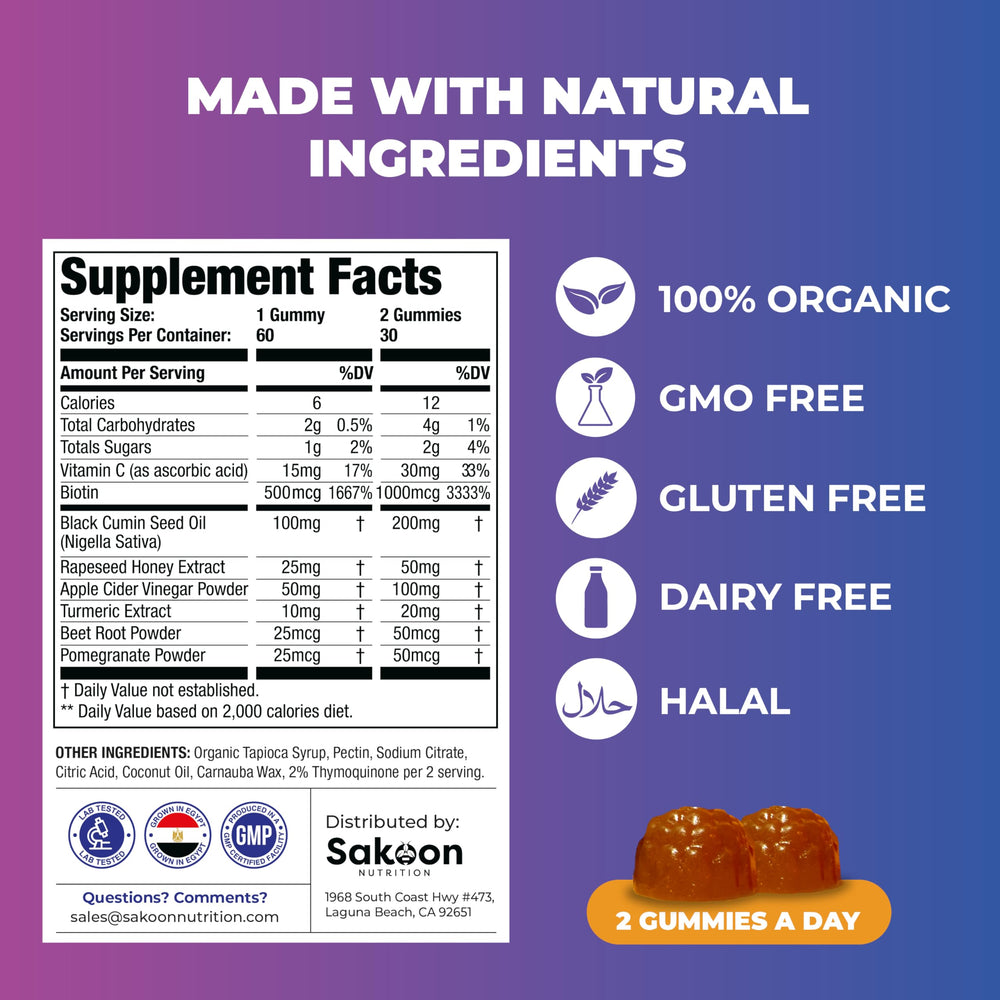 Sakoon Nutrition bottle on white background with gummies inside for easy daily supplement use