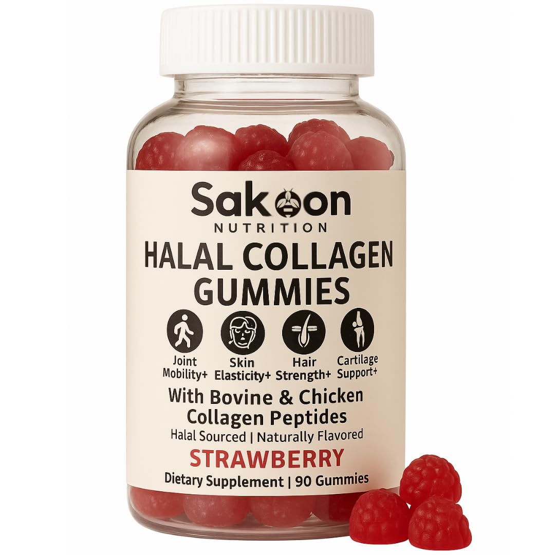 Sakoon Nutrition Collagen Gummies strawberry bottle supports healthy skin and flexible joints as part of daily routine.