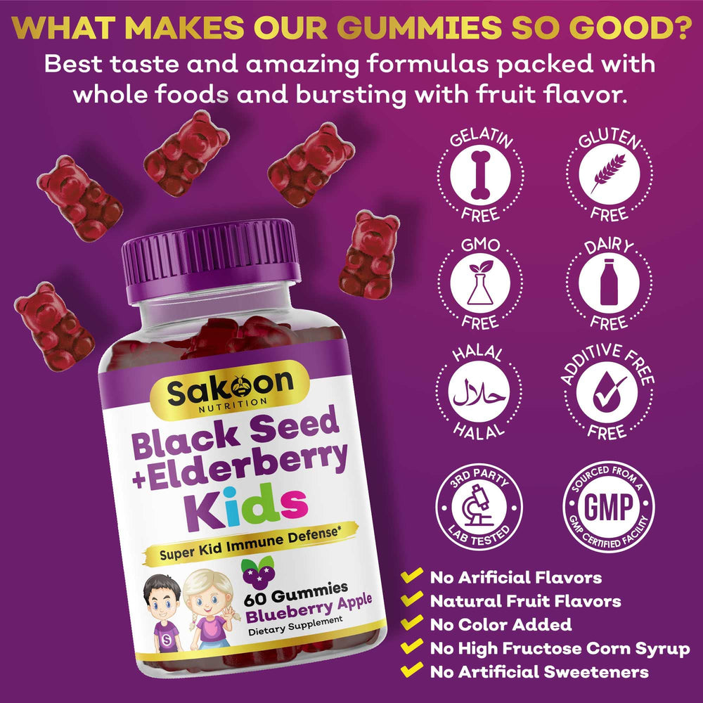 Sakoon Nutrition gluten-free and gelatin-free gummies for kids, designed for gentle digestion.