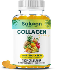 Sakoon Nutrition halal collagen gummies bottle on countertop, easy daily support for skin and nails.
