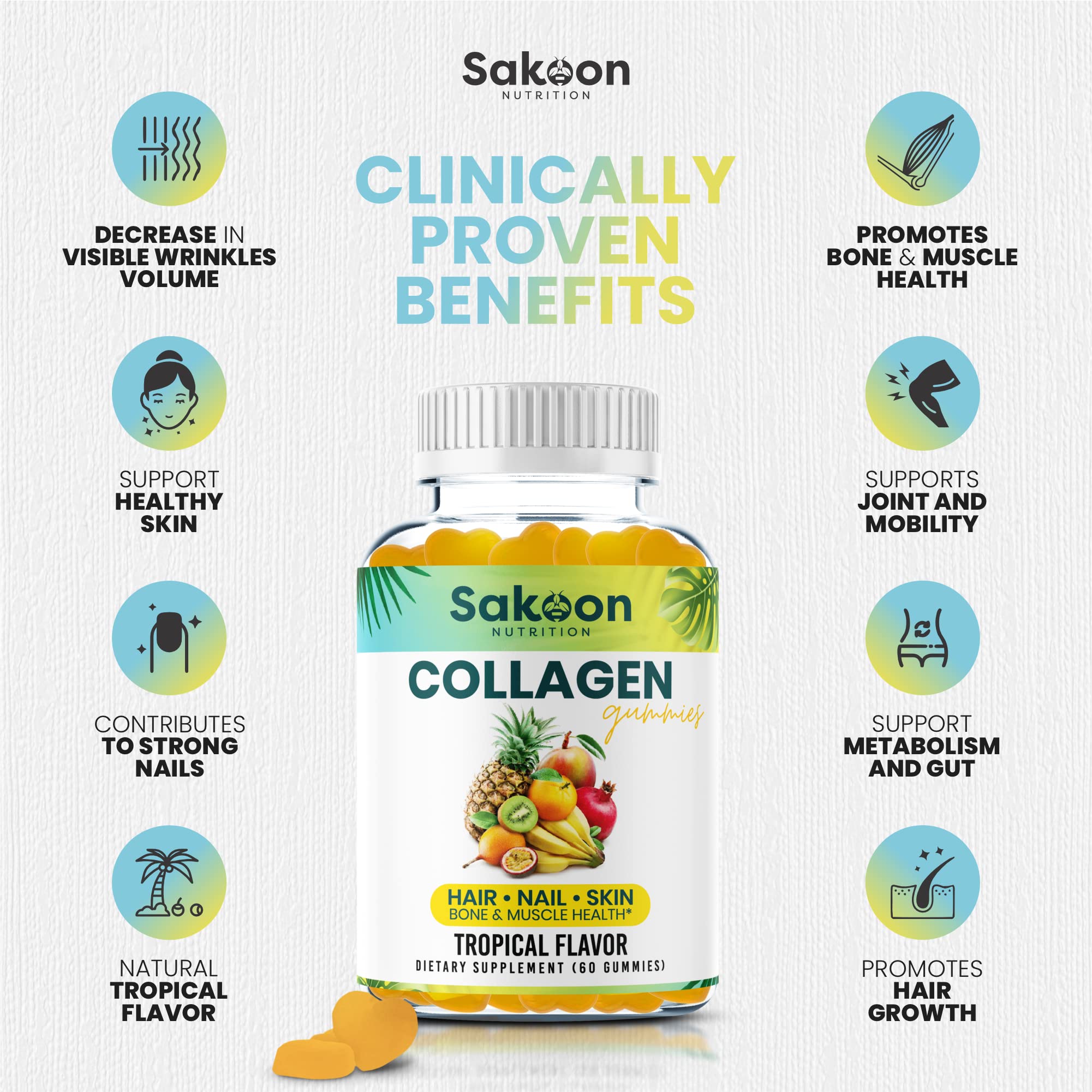 Sakoon Nutrition collagen gummies ready-to-chew, convenient for daily use.