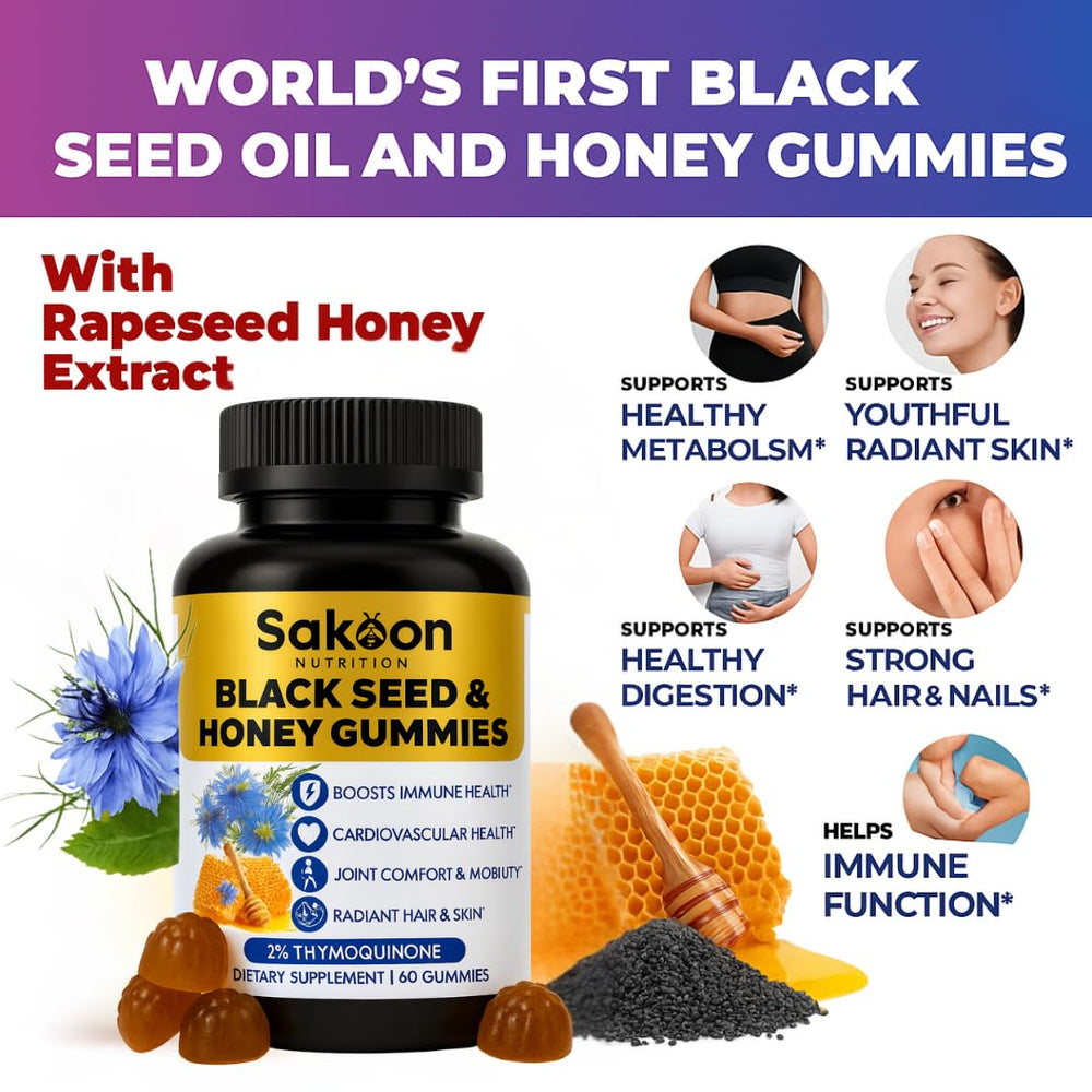 Sakoon Nutrition honey-flavored gummies close-up highlighting blueberry vegan taste