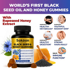 Sakoon Nutrition honey-flavored gummies close-up highlighting blueberry vegan taste