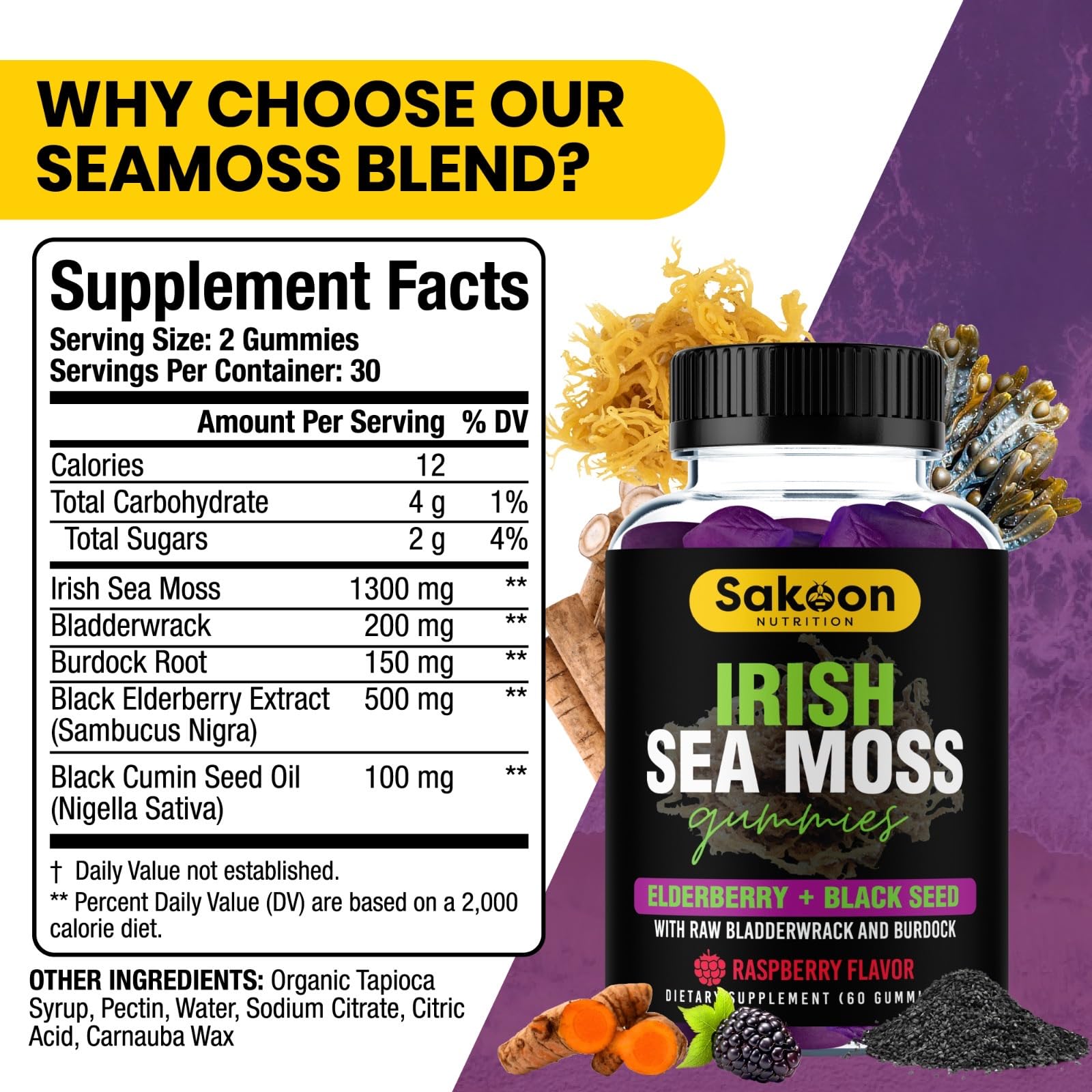 Sakoon Nutrition sea moss gummies raspberry flavor shown to boost taste and routine