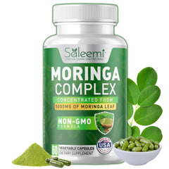 Saleemi Moringa Capsules bottle highlighting 5000mg strength for daily energy and vitality