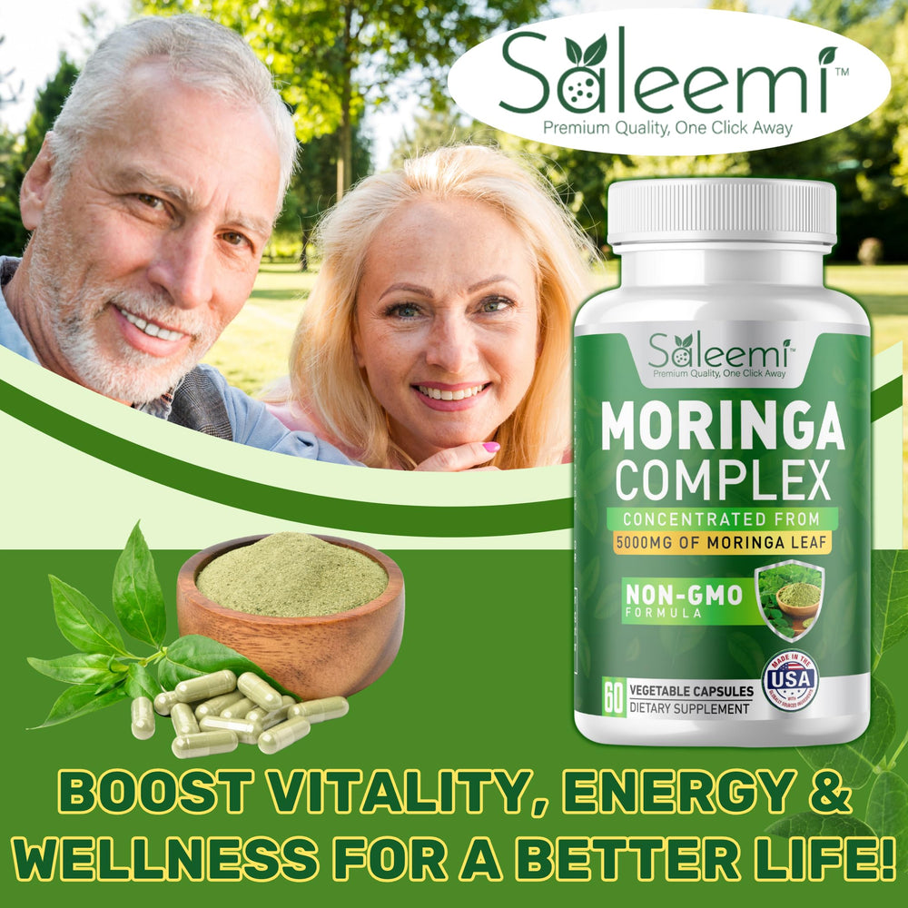 Saleemi Moringa Capsules ingredient chart highlighting vibrant nutrients