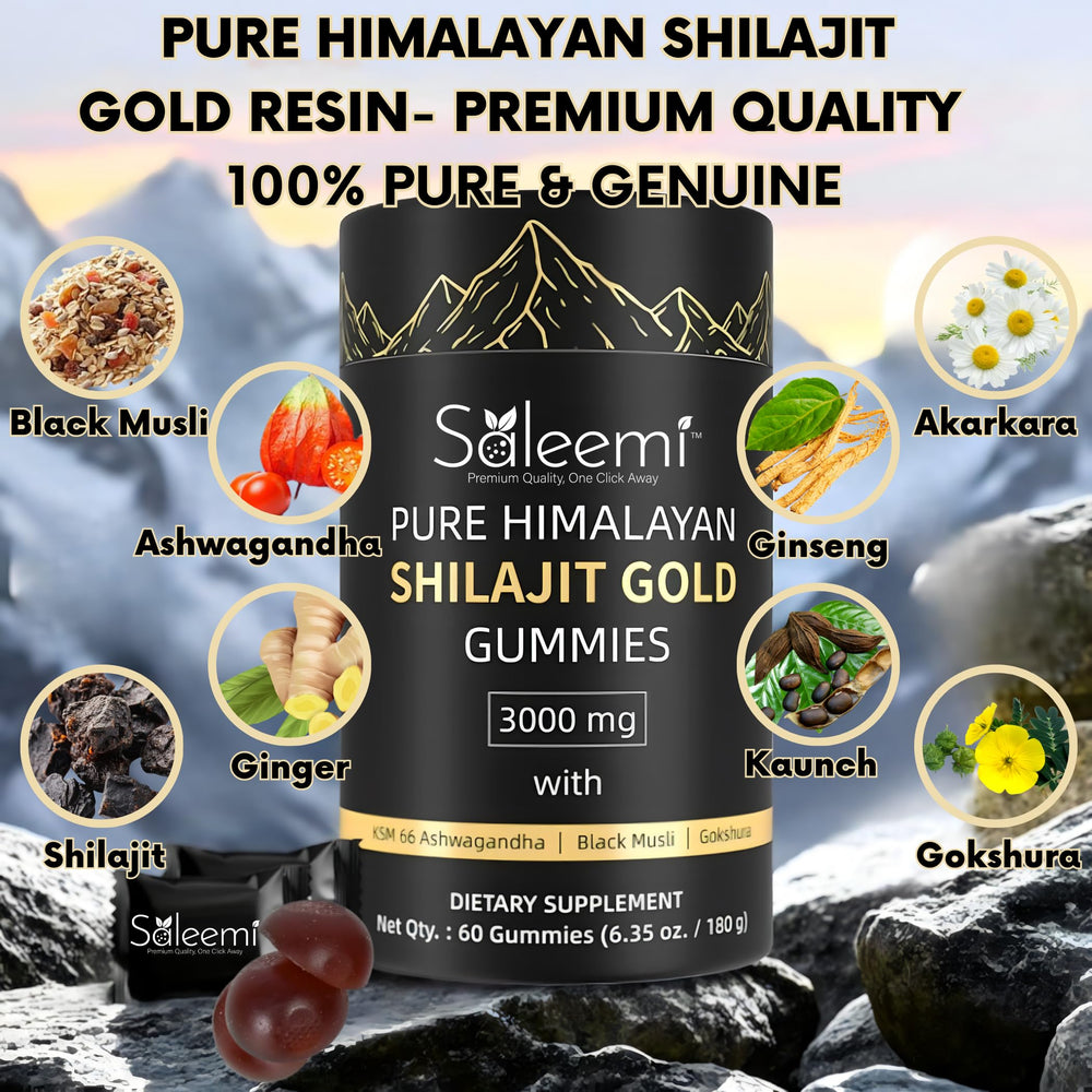 Saleemi Shilajit Gummies with Ashwagandha visual for daily stamina support