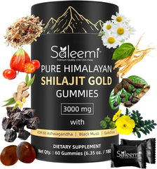 Saleemi Shilajit Gummies bottle closeup showing gold-grade Shilajit for vitality