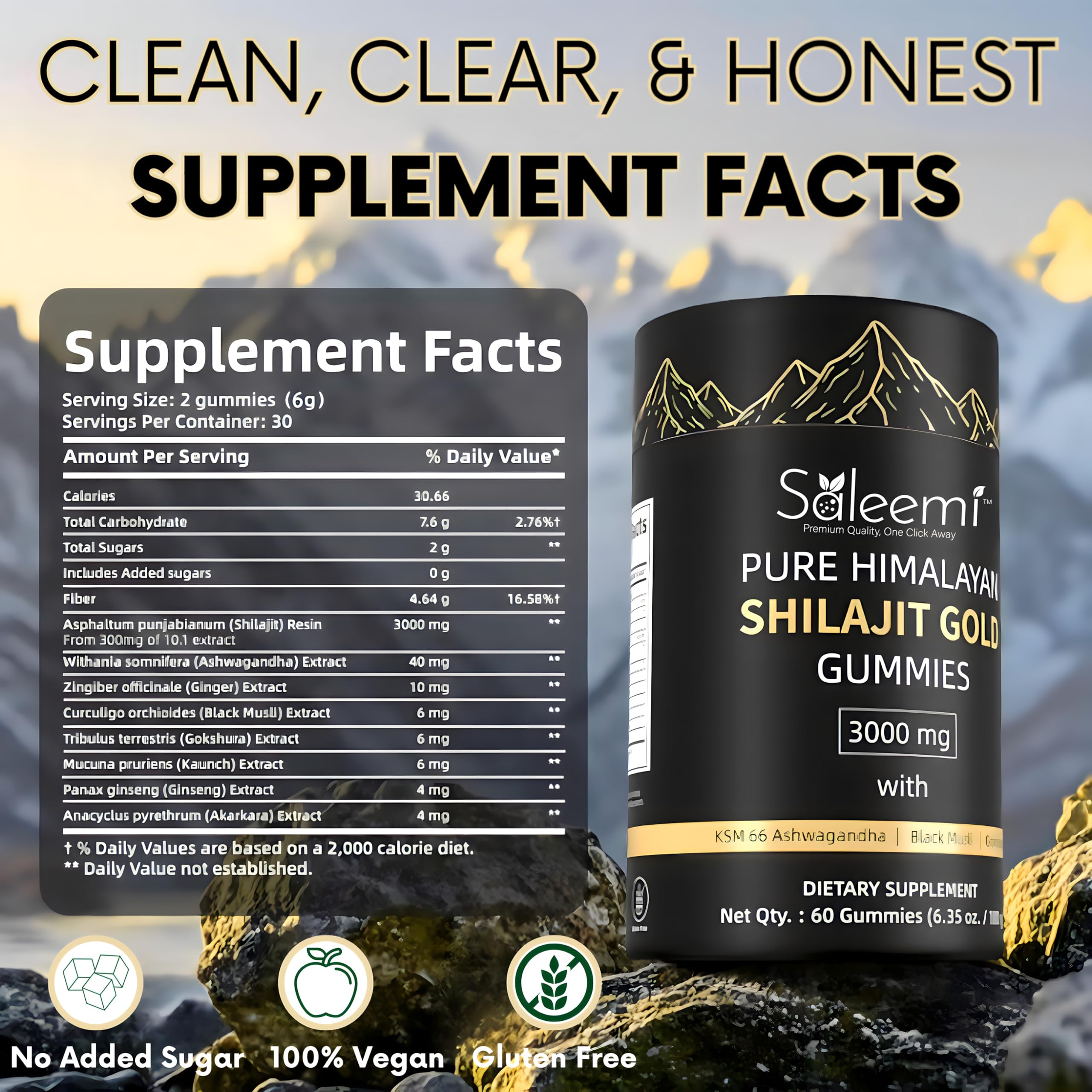 Saleemi Shilajit Gummies with fulvic acid emphasizing purity and nutrients
