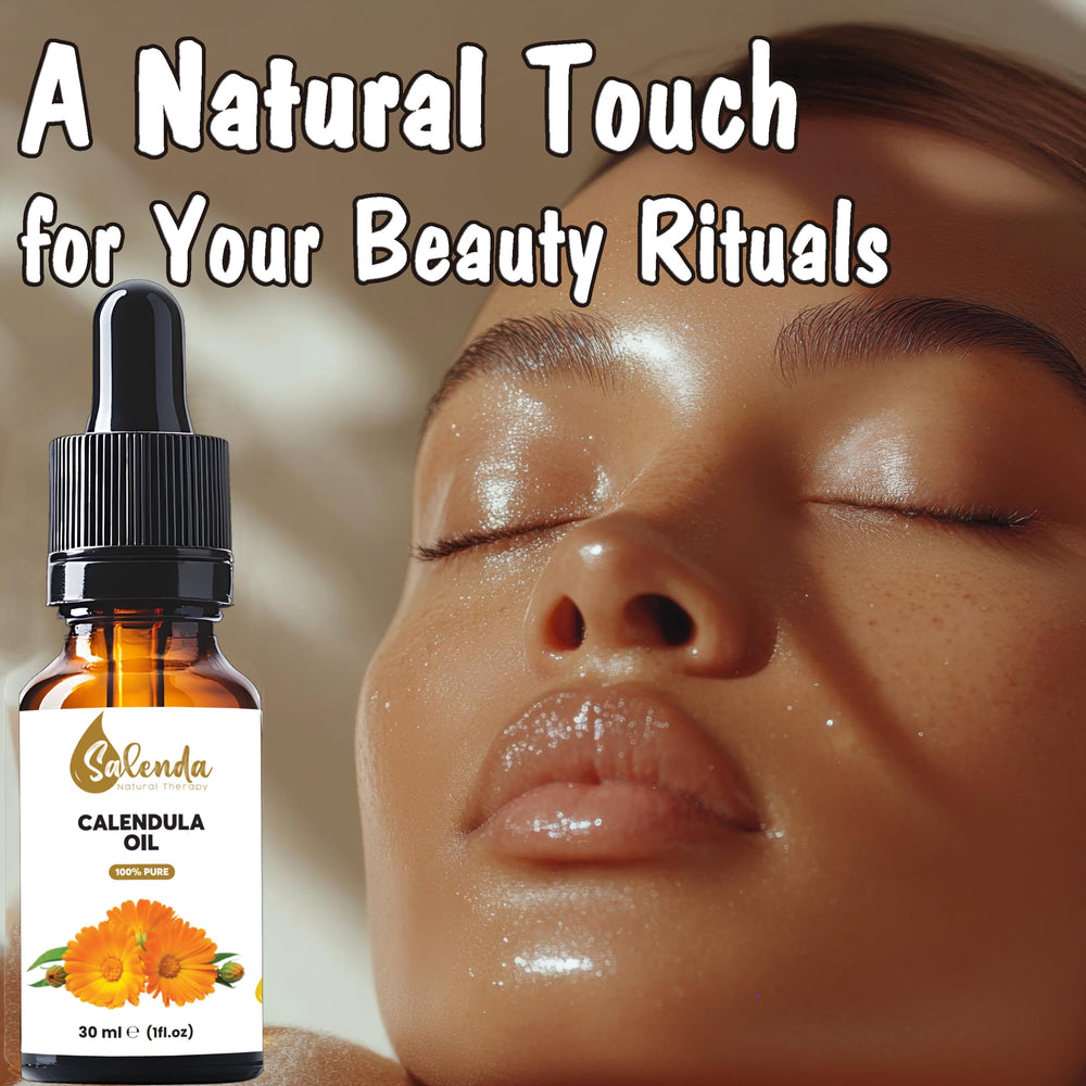 Application of Salenda Calendula Oil on skin depicting a smooth, nourishing feel
