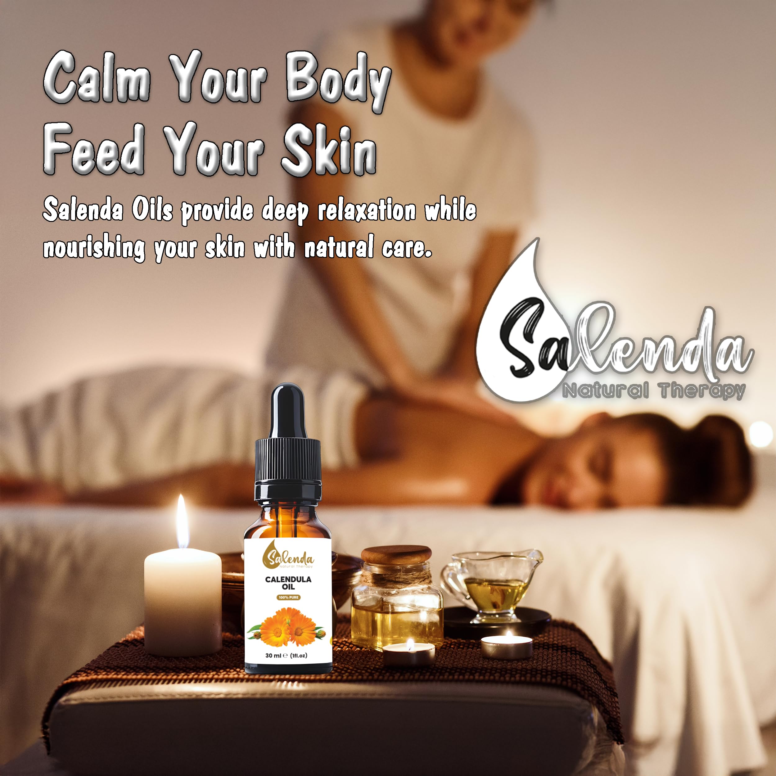 Close-up label of Salenda Calendula Calendula Oil highlighting natural ingredients for daily care