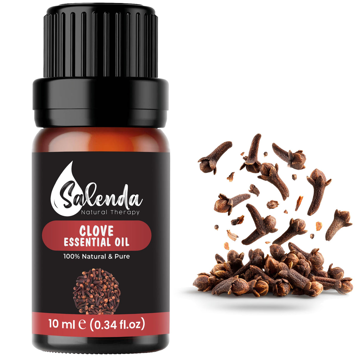 Salenda Clove essential oil bottle close-up for diffusers and cozy home aromatherapy