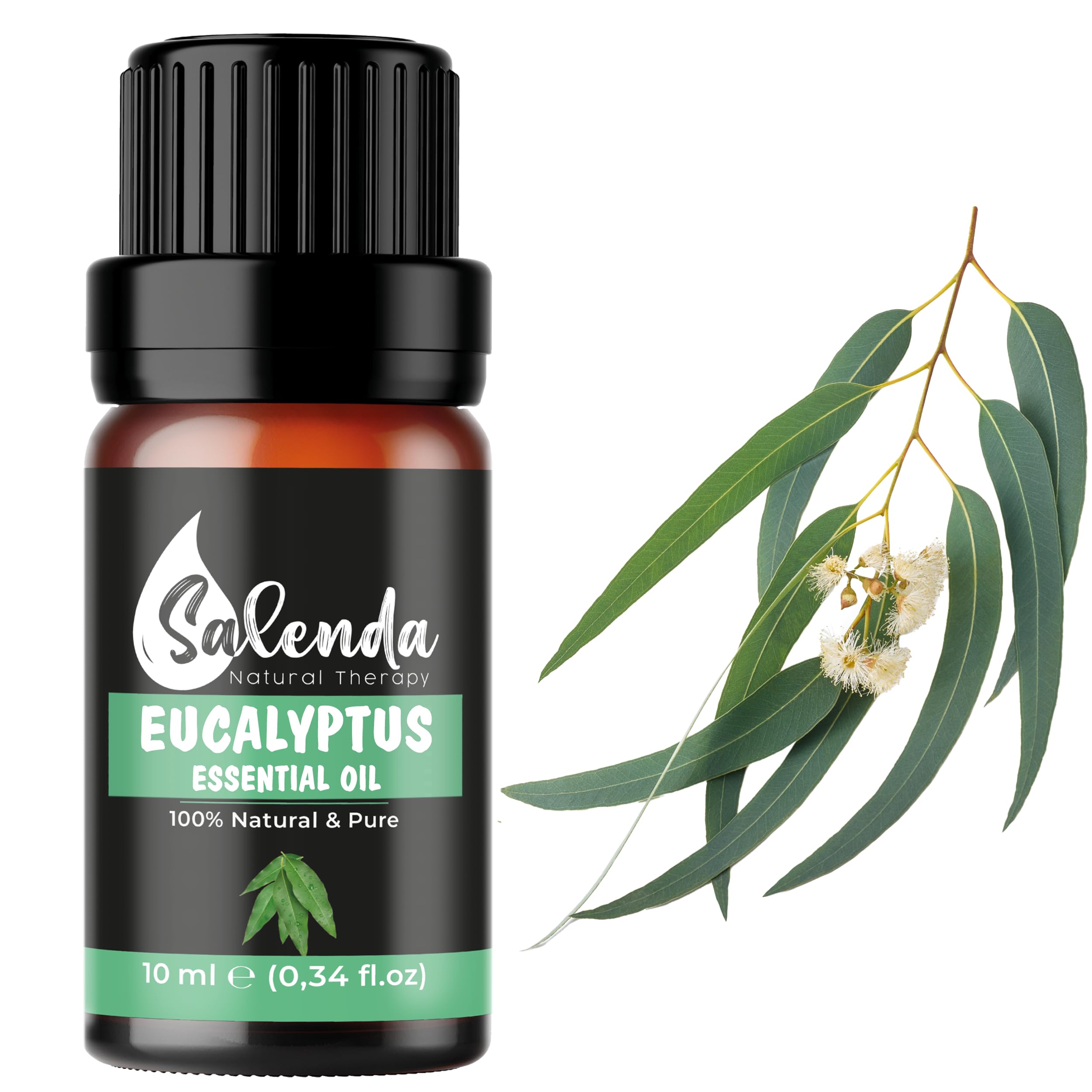 Salenda Eucalyptus Oil bottle shown for pure, versatile aromatherapy and care uses.