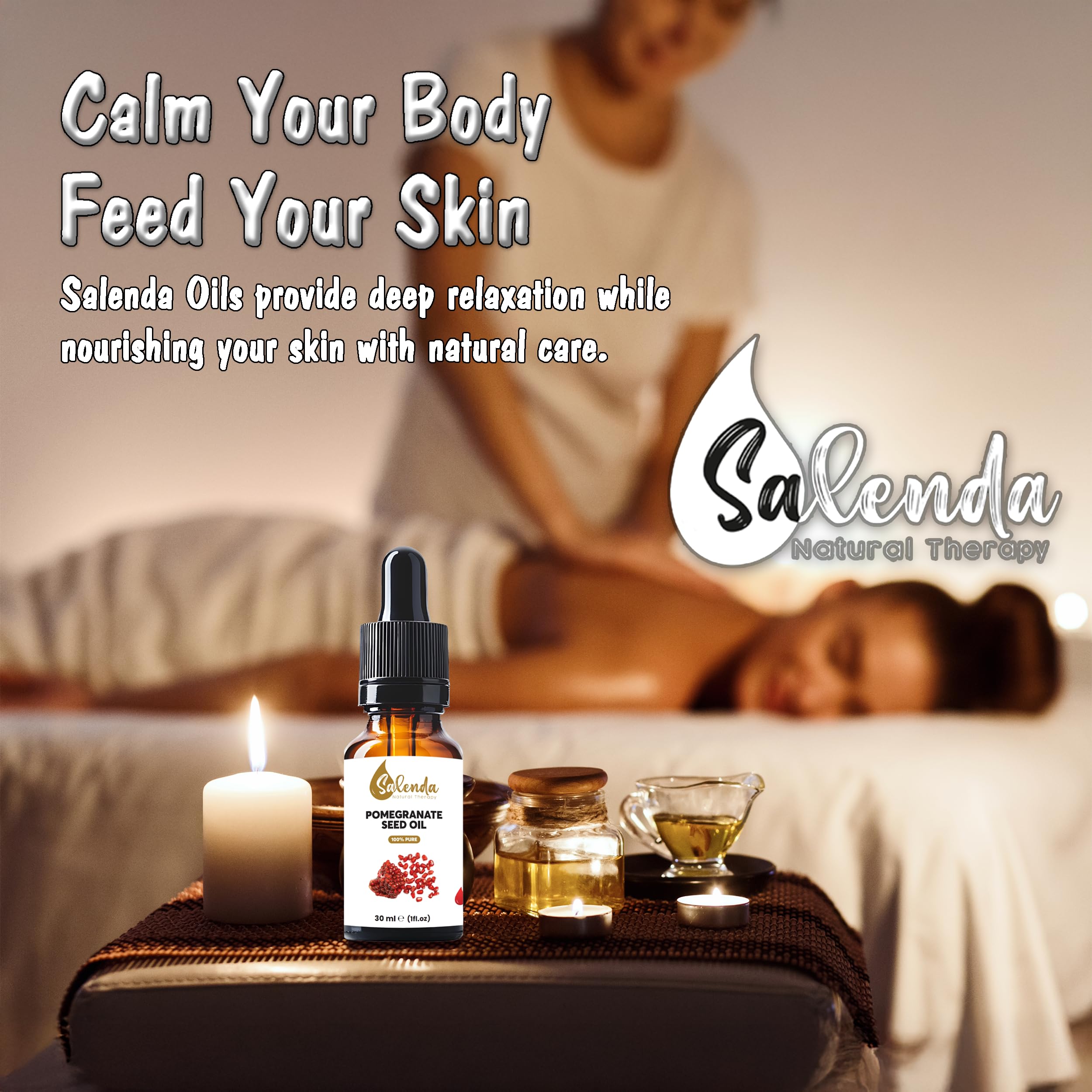 Salenda Pomegranate Seed Oil on hair and scalp for moisture and shine.