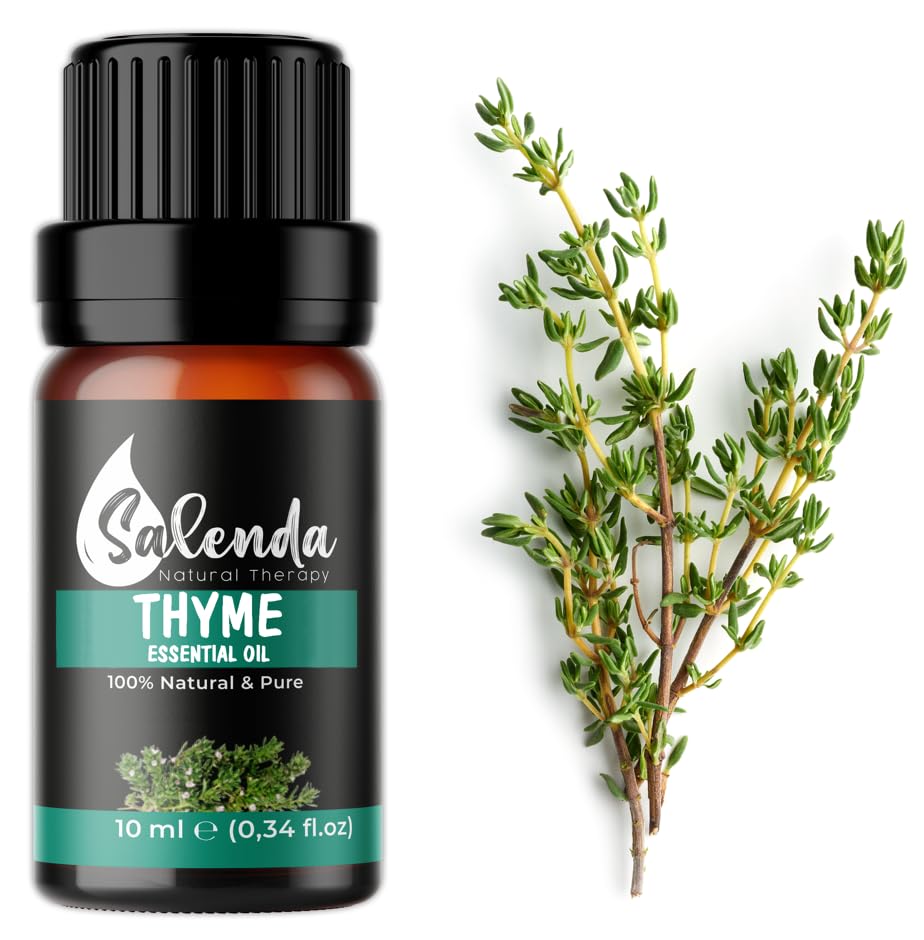 Salenda Thyme Essential Oil bottle pour for diffuser and aromatherapy.