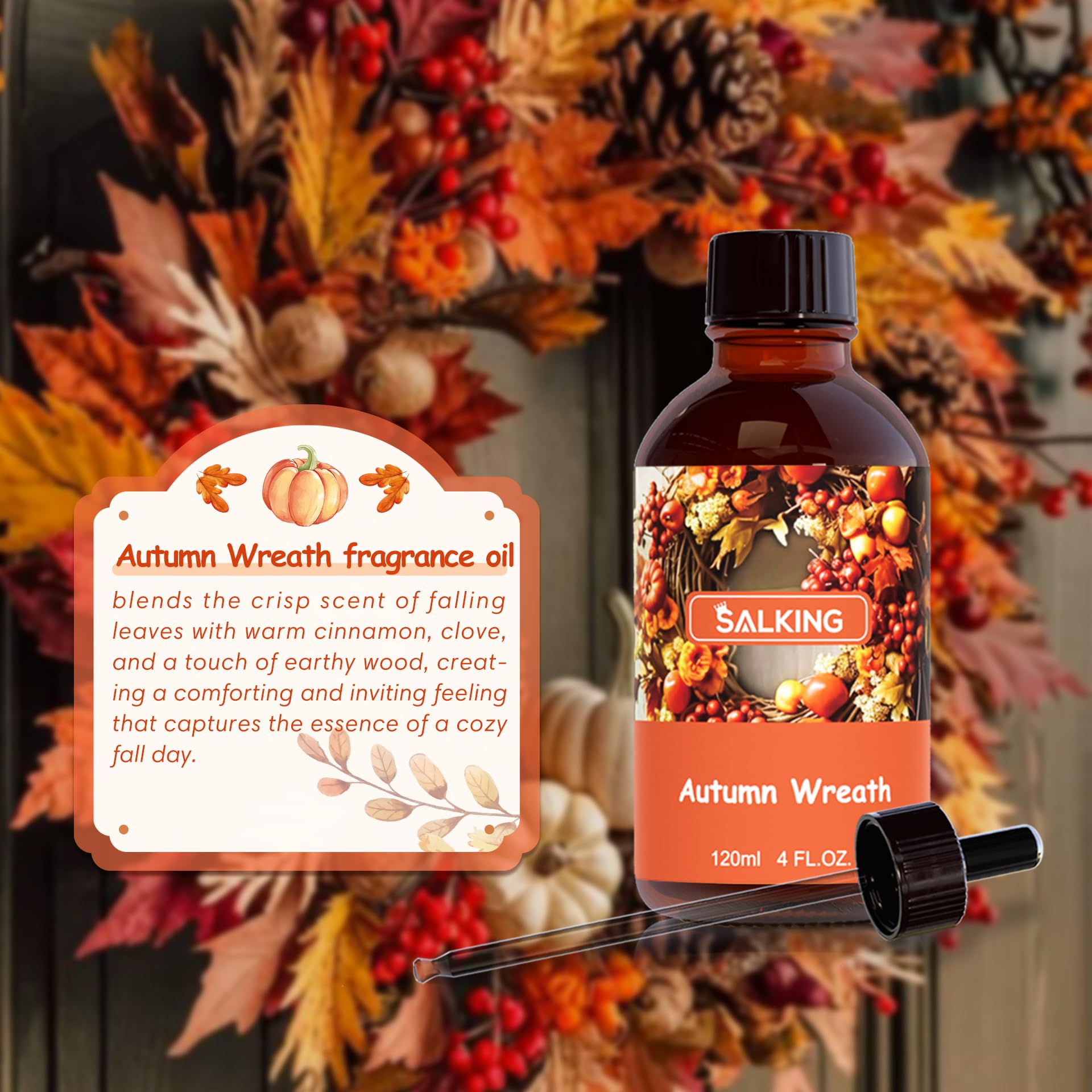 SALKING Autumn Wreath Fragrance Oil bottle close-up showing rich autumn notes