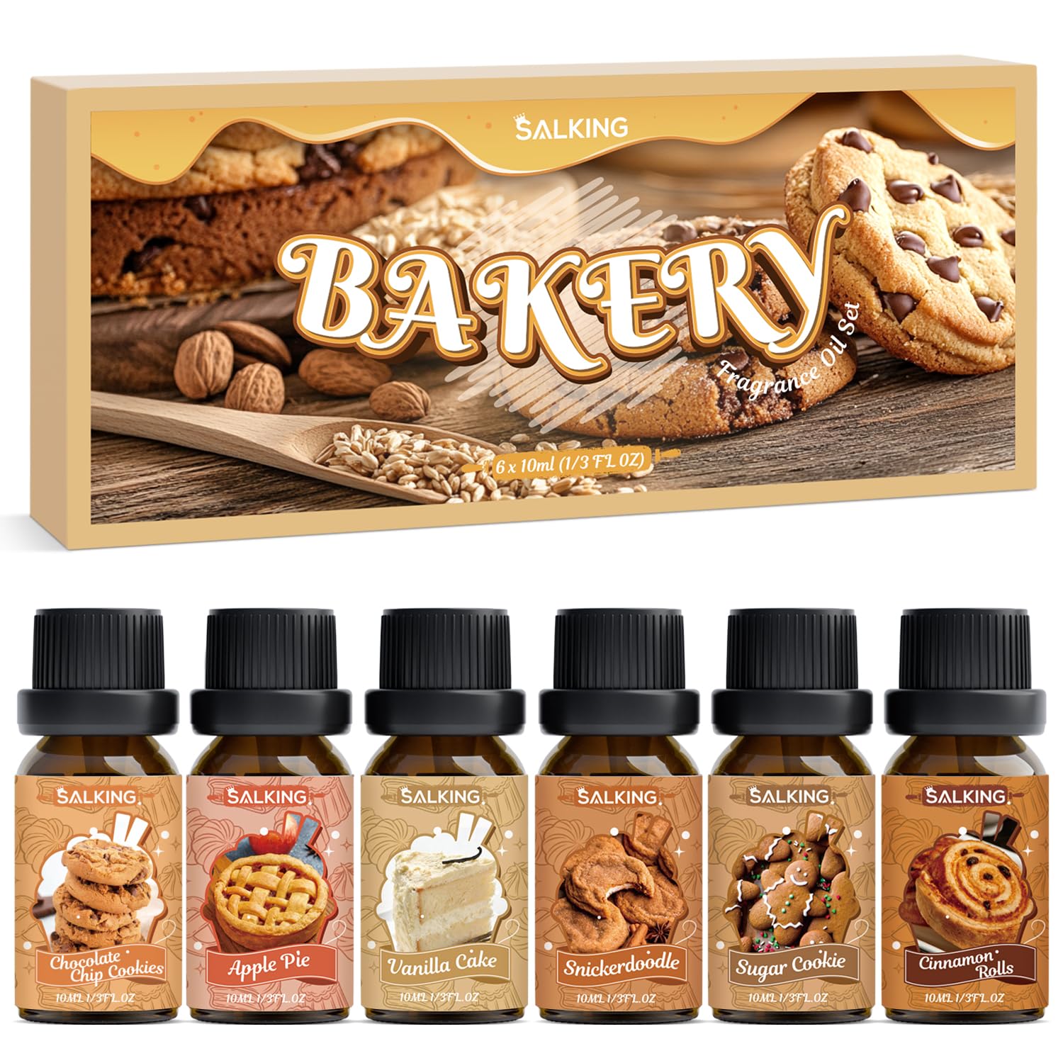 SALKING Bakery Chocolate Chip Cookies bottle showcases long-lasting aroma for cozy spaces.