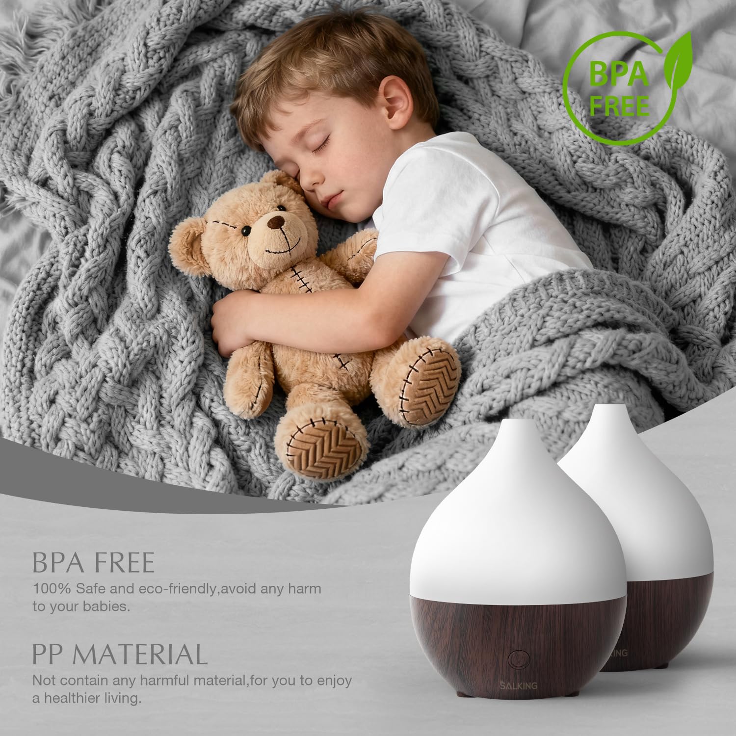 SALKING BPA-free diffuser delivering quiet operation during sleep or work