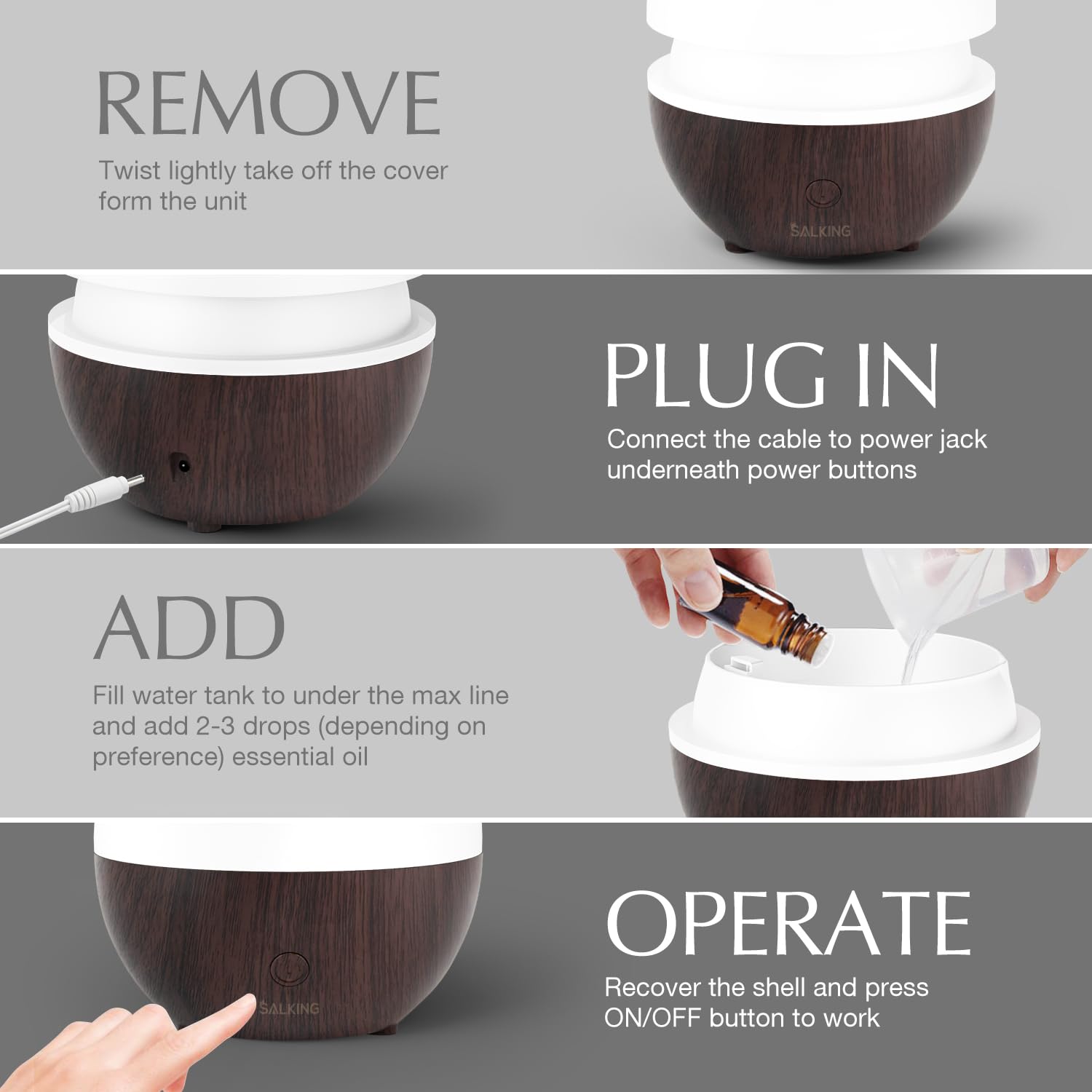 SALKING dark wood grain diffuser blends with decor styles beautifully