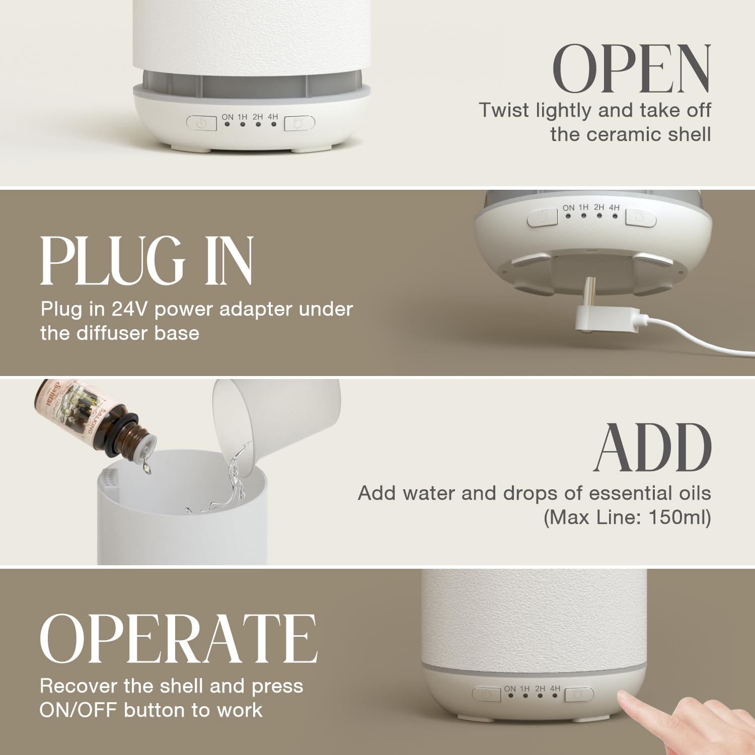 SALKING diffuser 200ml capacity supports hours of aroma without refills.