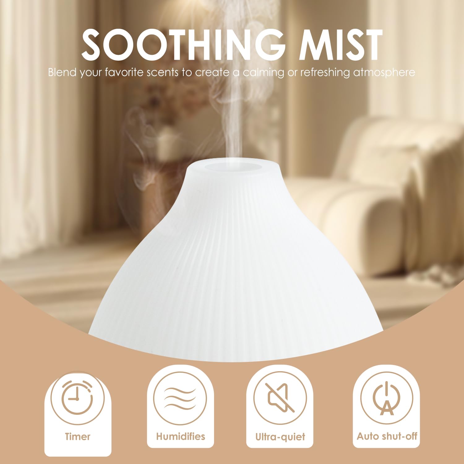 Salking diffuser runs ultra-quietly, maintaining a peaceful environment during sleep or work.