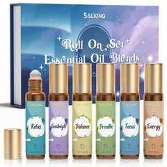 SALKING essential oils roll-on set in six-pack bottles for convenient on-the-go aromatherapy.