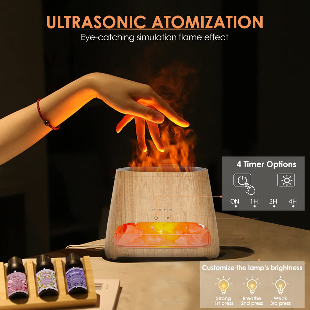 SALKING LED flame light enhances ambience while diffusing essential oils.
