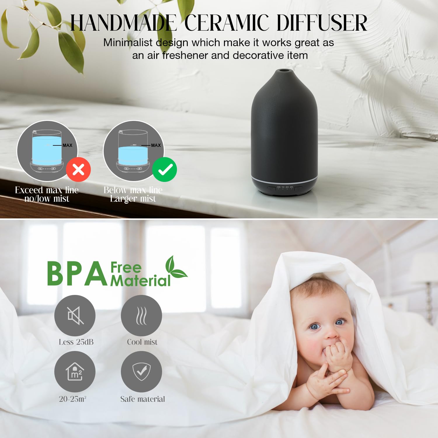 SALKING operates quietly, delivering a serene ultrasonic mist for calm spaces.