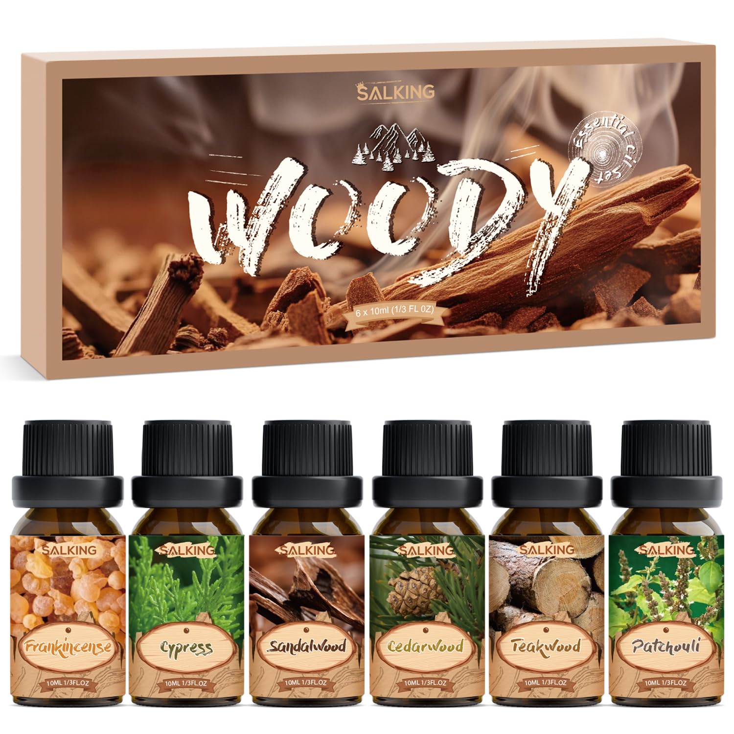 SALKING woody fragrance oil set bottles ready for diffuser use and ambiance