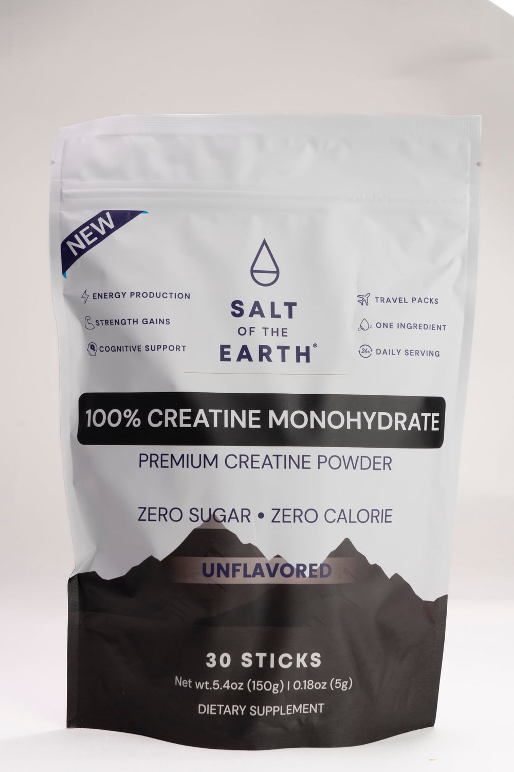 Salt of the Earth Creatine label close-up with NSF badge.