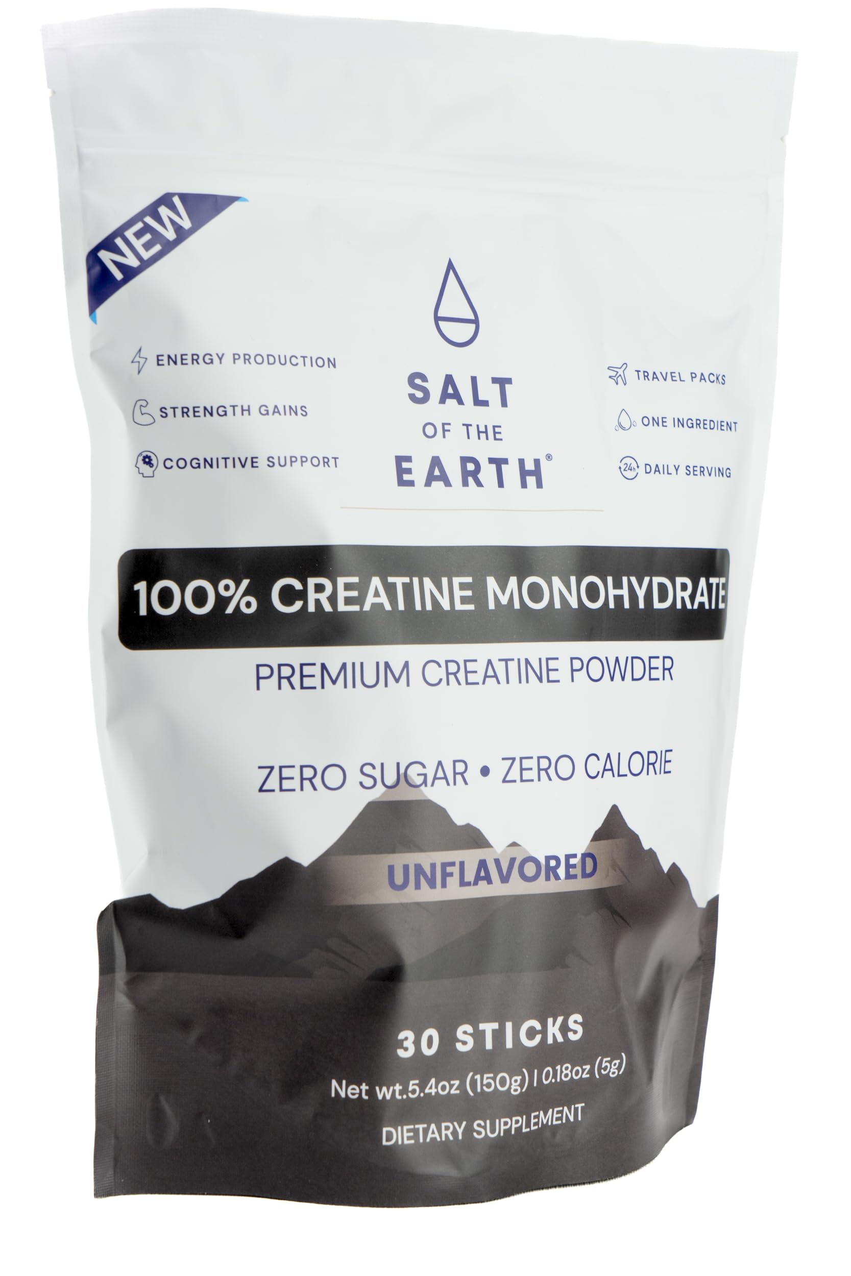 Salt of the Earth Creatine tub front highlighting 30 servings.