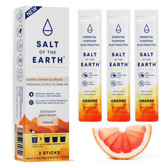 Salt of the Earth orange hydration stick showing citrus-flavored powder for on-the-go hydration