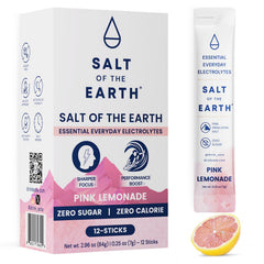 Salt of the Earth Pink Lemonade packet ready to mix for quick hydration.