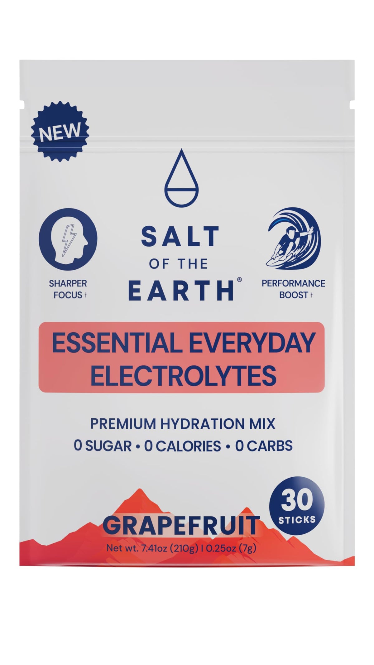 Salt of the Earth grapefruit electrolyte packet dissolving for on-the-go hydration.