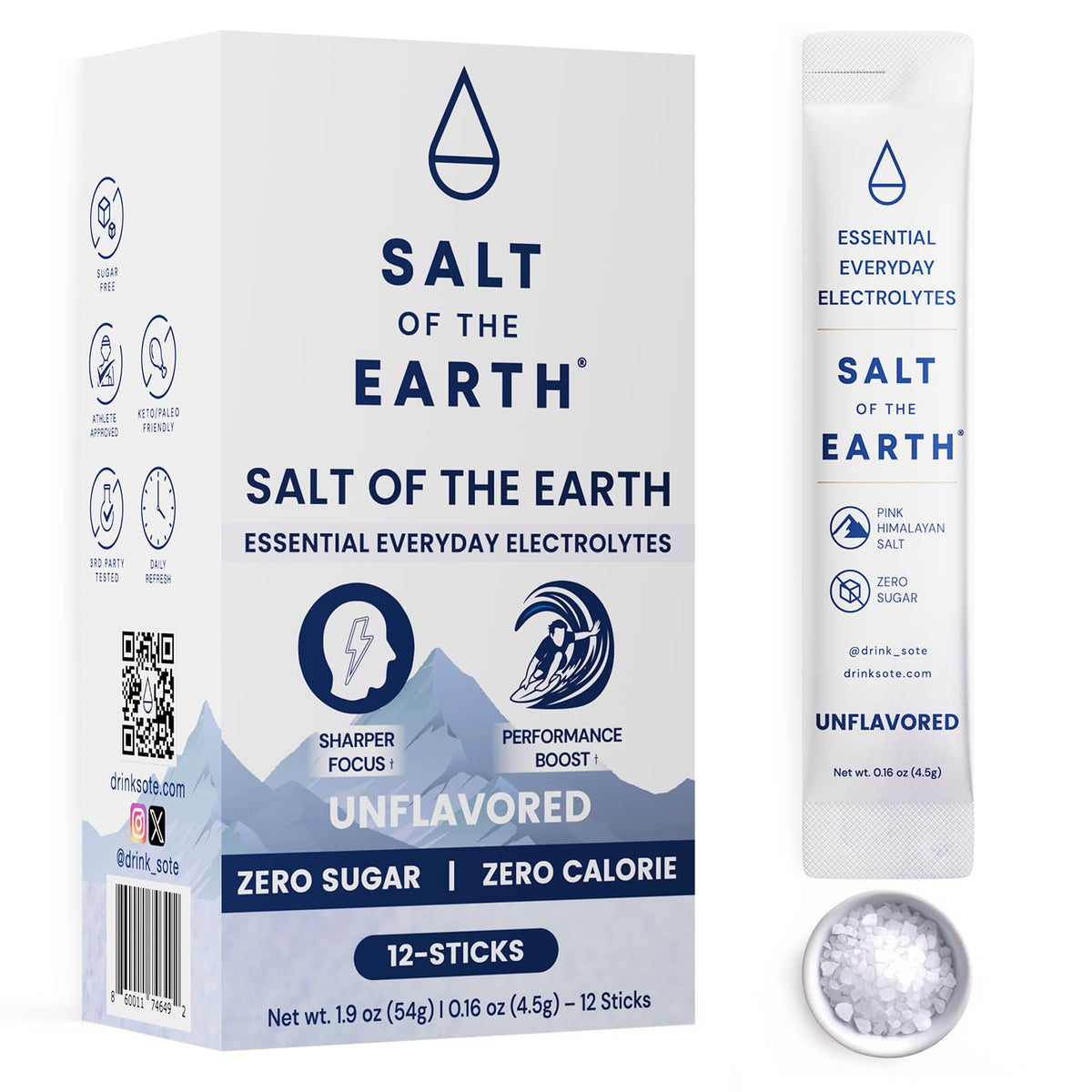Salt of the Earth premium zero-sugar electrolyte packets on shelf for reliable hydration
