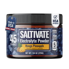 Saltivate high-sodium electrolytes pineapple mango bottle for portable hydration.