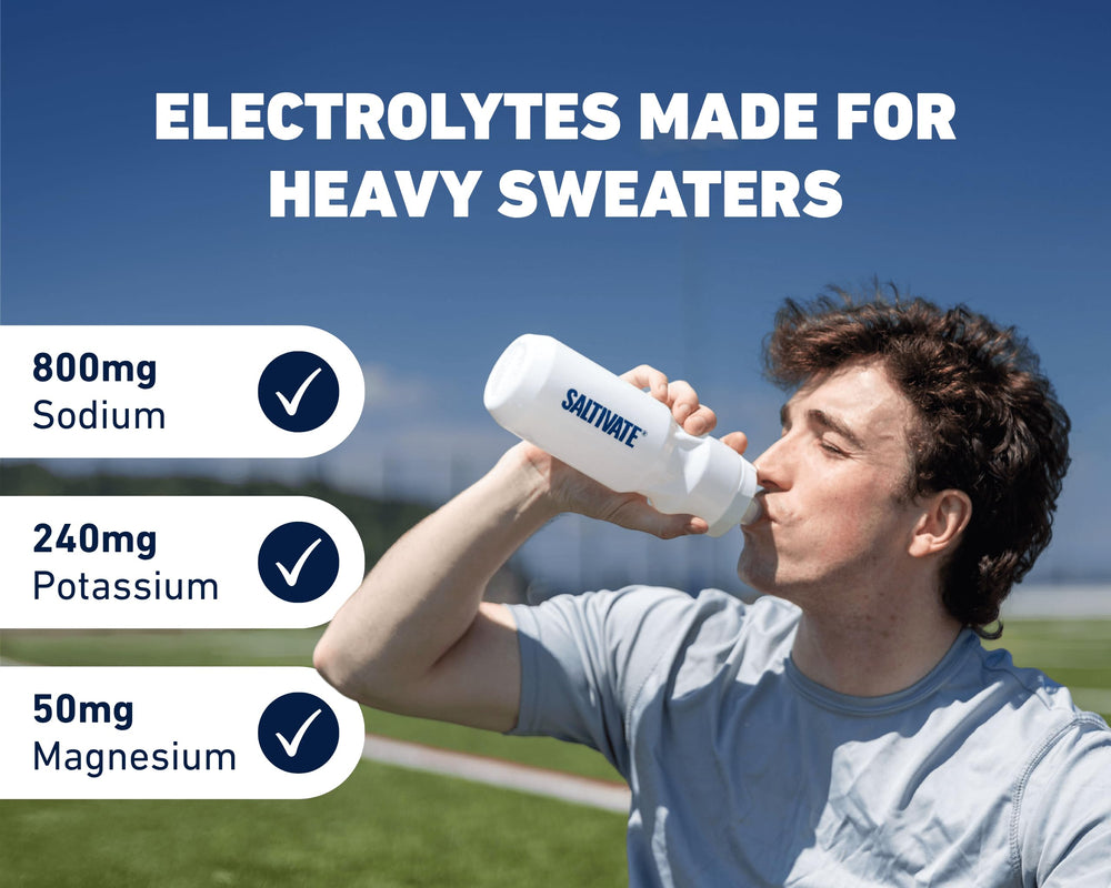 Saltivate high-sodium electrolytes pineapple mango pour showing quick mix.